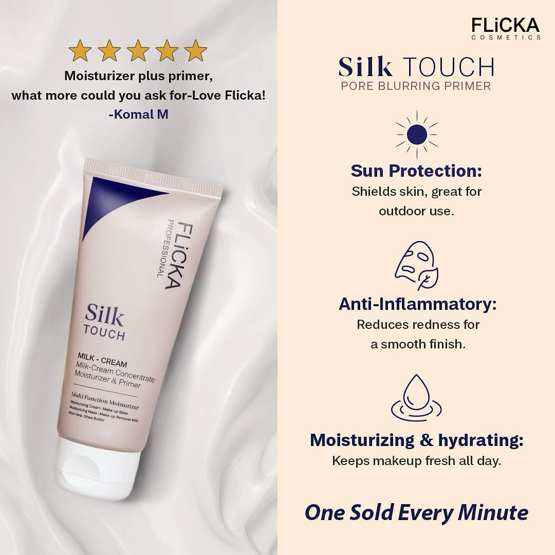 (BUY 1 GET 1 FREE ) Flicka Silk Touch 3 in 1 Moisturizer and Primer for Face | Long-Lasting, Flawless and Dewy Makeup Base | Pore Minimizer | All Skin Types