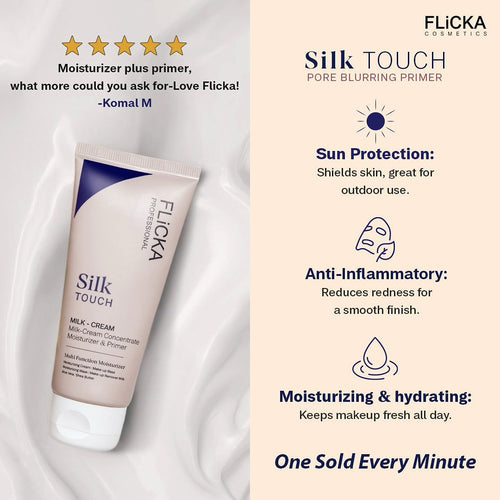 (BUY 1 GET 1 FREE ) Flicka Silk Touch 3 in 1 Moisturizer and Primer for Face | Long-Lasting, Flawless and Dewy Makeup Base | Pore Minimizer | All Skin Types