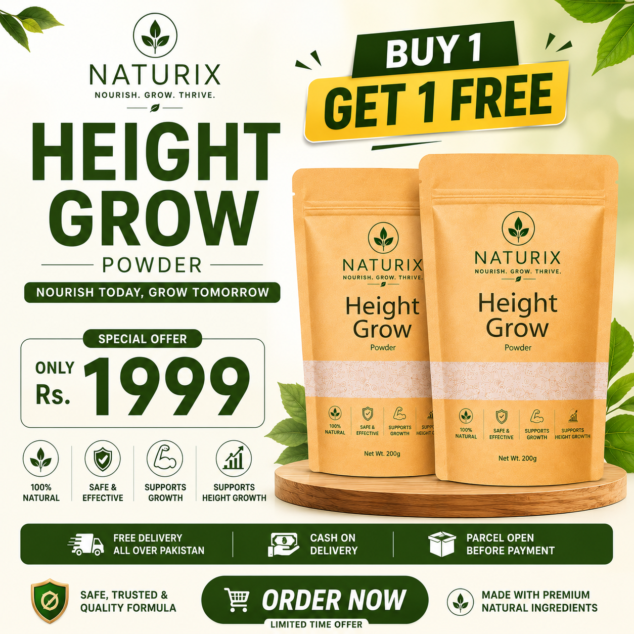 🌿 NATURIX HEIGHT GROW POWDER Buy one Get one Free