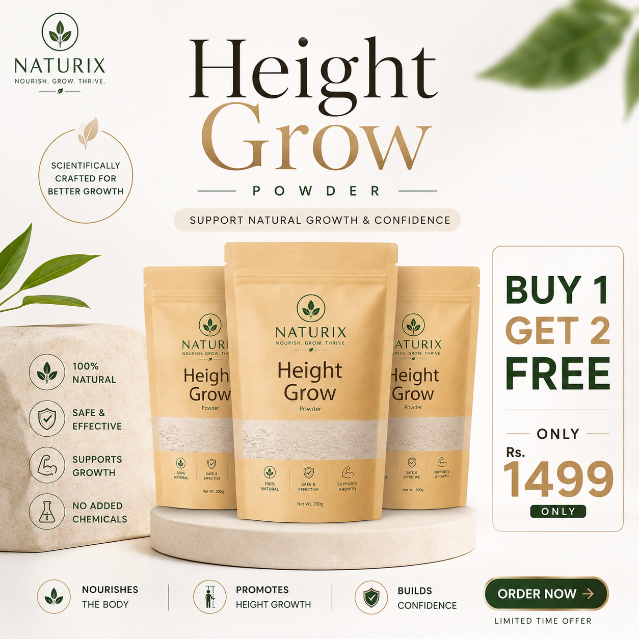 Height Grow Powder – Natural Support for Better Growth  Sub-Headline: Daily nutrition jo body ko growth support karne mein madad kare.