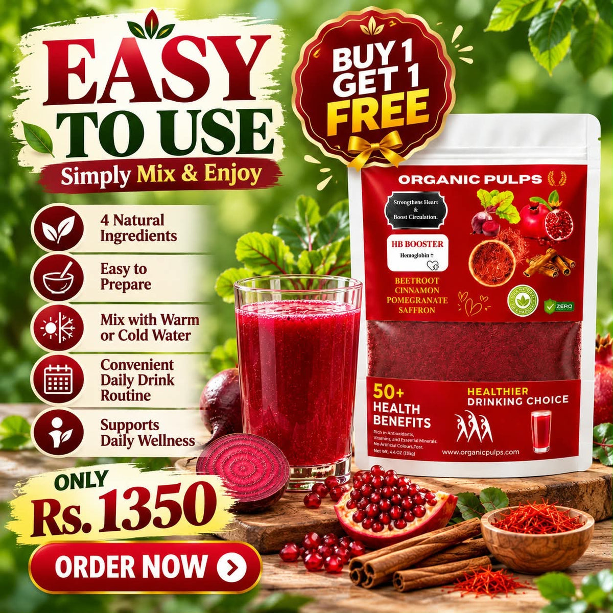 Organic Pulps HB Booster easy-to-prepare botanical drink blend